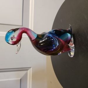 Murano Glass Duck Magenta and Blue 5.5"